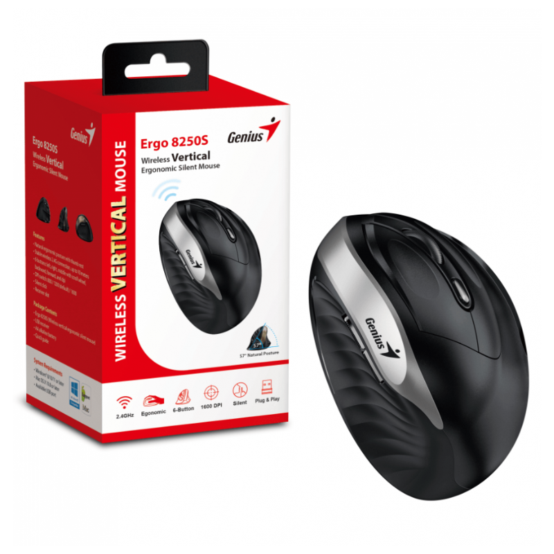 MOUSE GENIUS ERGO 8250S WIRELESS VERTICAL BLACK
