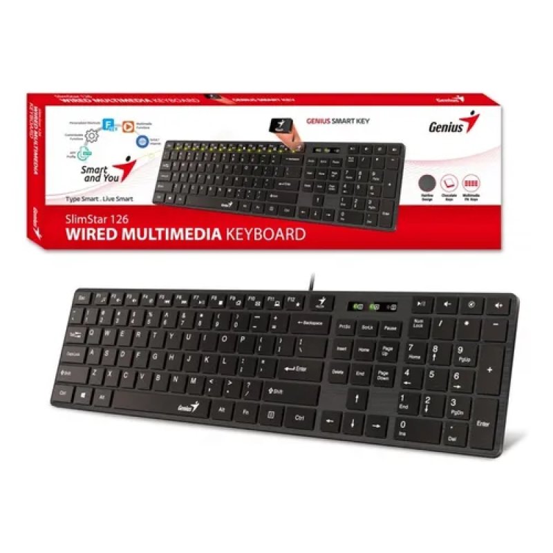 TECLADO GENIUS SLIMSTAR 126 WIRED MULTIMEDIA BLACK